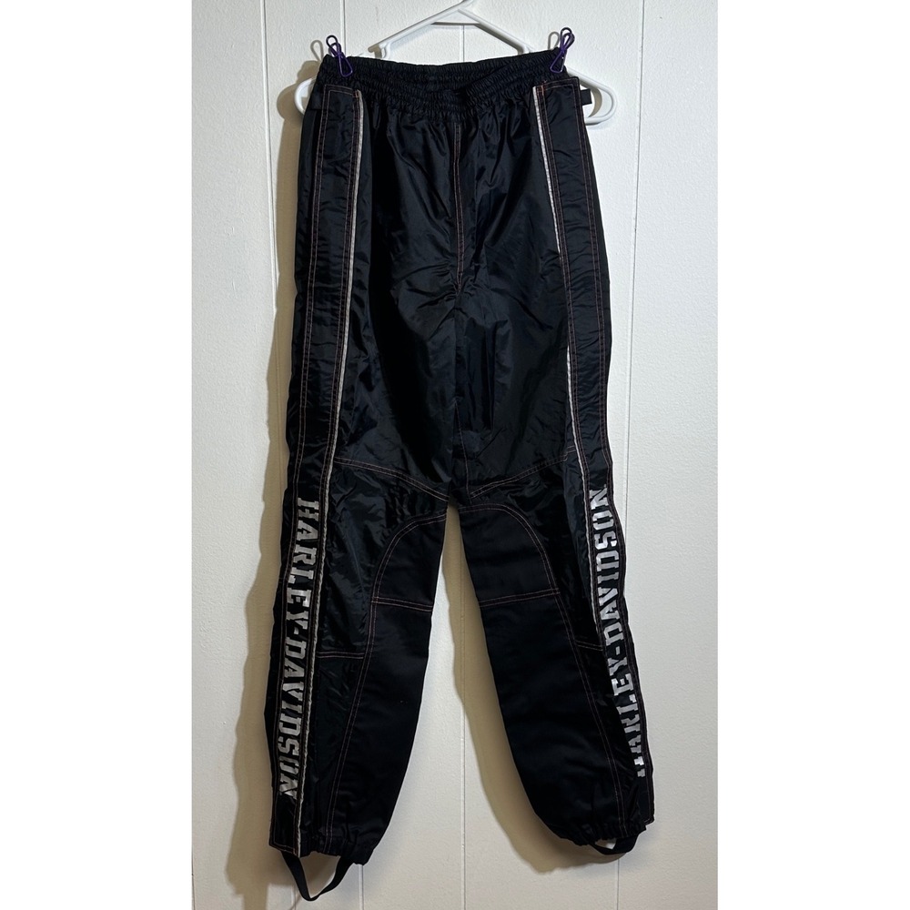 Harley Davidson Black Nylon Racing Motorcycle Pants Stirrups Logo Trim XS